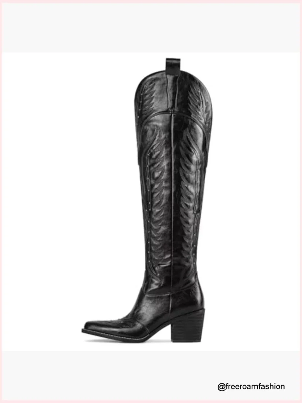Embroidered Over the Knee Western Cowgirl Boots Wide Calf Chunky Heel